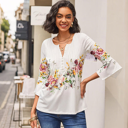 Romance Printanière | Blouse fluide à col V fleuri