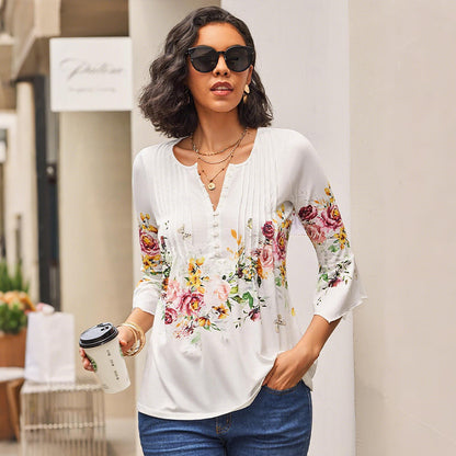 Romance Printanière | Blouse fluide à col V fleuri