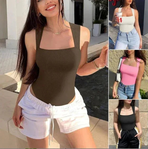 Sensation Élégance  | Body côtelé sculptant col carré ultra-chic