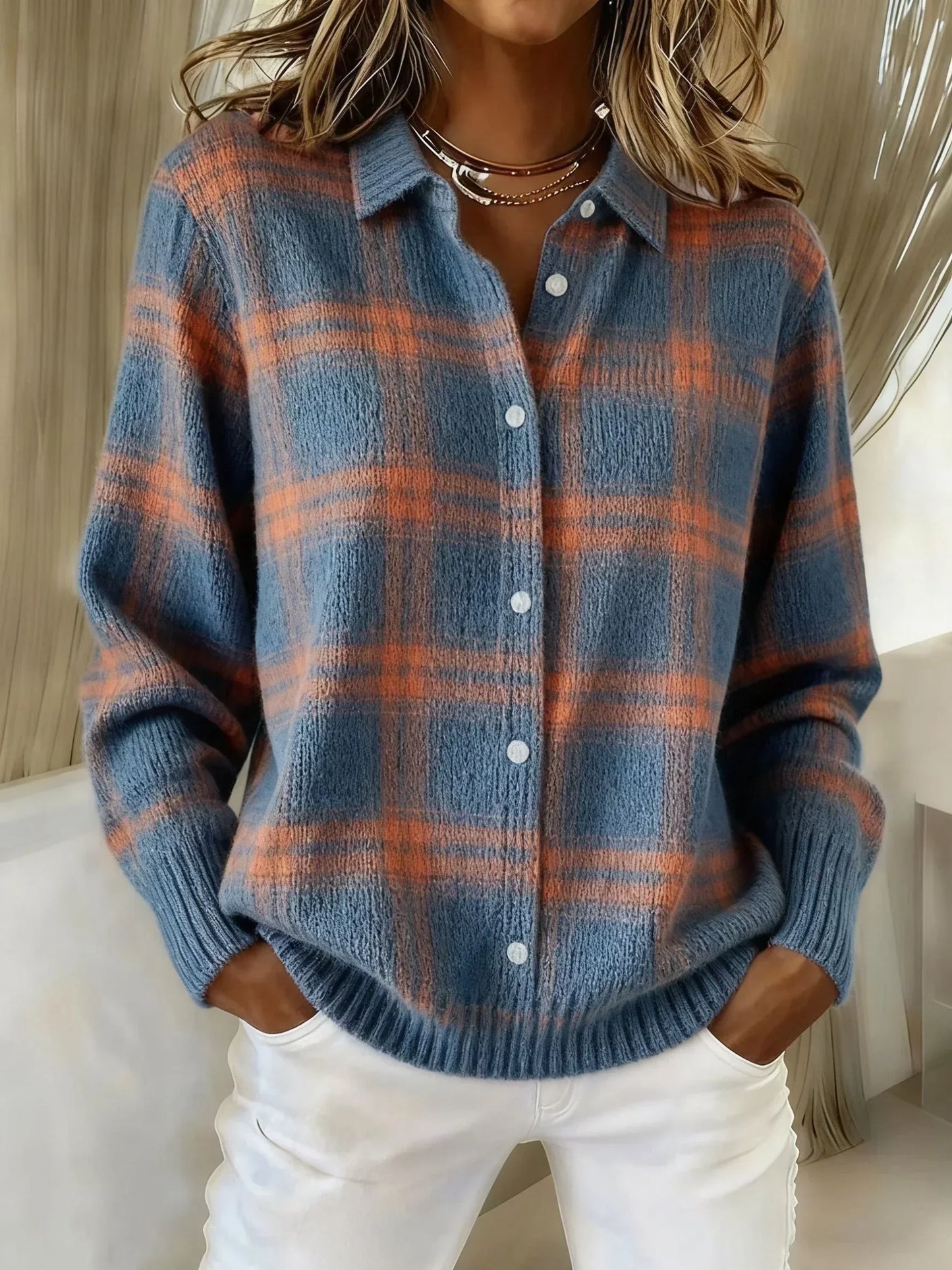 Cardigan Louise | Gilet à carreaux boutonné