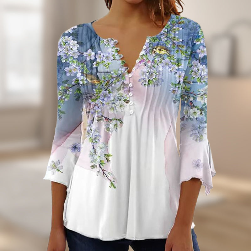 Romance Printanière | Blouse fluide à col V fleuri