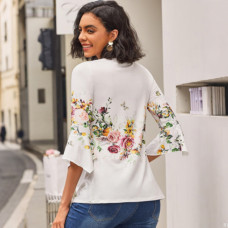 Romance Printanière | Blouse fluide à col V fleuri