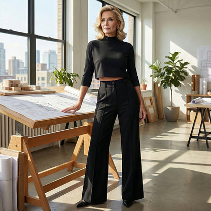 Amélie Élégante | Ensemble Top Court et Pantalon Taille Haute