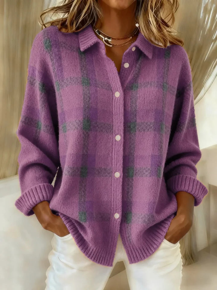 Cardigan Louise | Gilet à carreaux boutonné