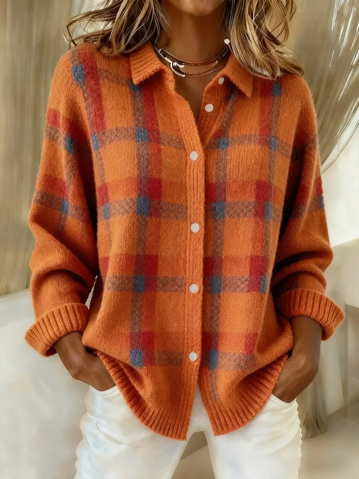 Cardigan Louise | Gilet à carreaux boutonné