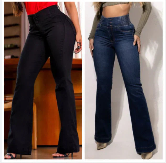 Clara Élégance | Jean Évasé Taille Haute Stretch