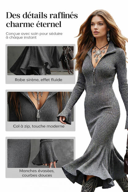 Luna | Robe sirène élégante à manches larges et fermeture éclair