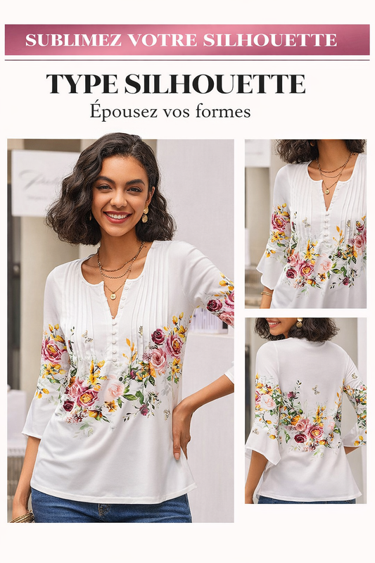 Romance Printanière | Blouse fluide à col V fleuri