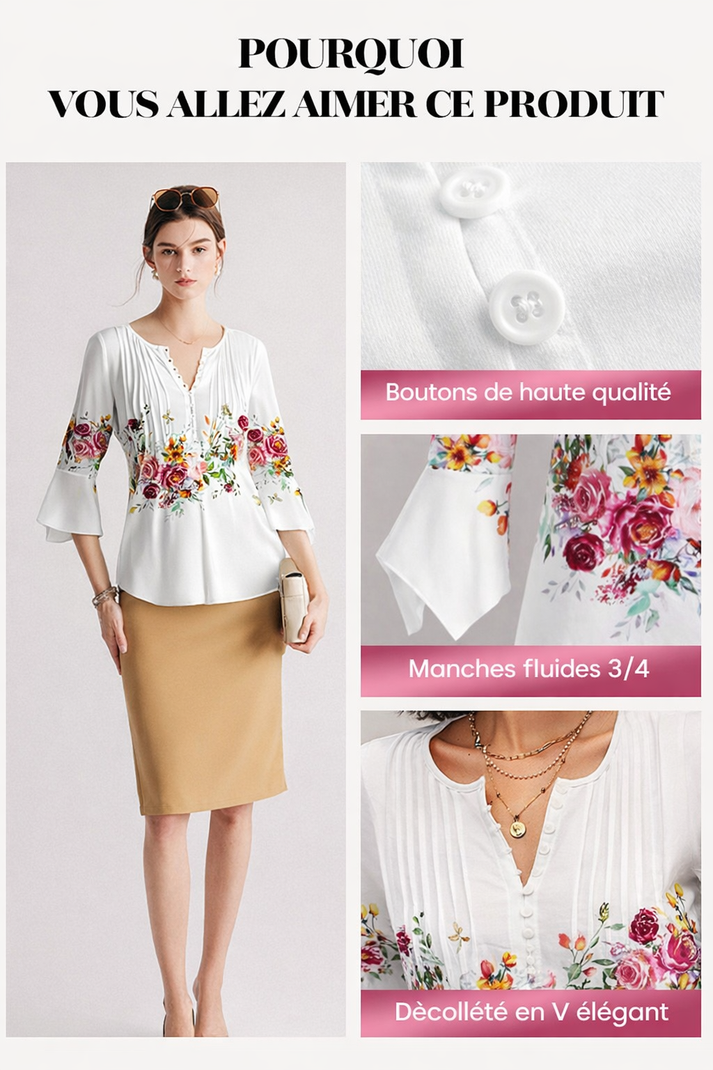 Romance Printanière | Blouse fluide à col V fleuri
