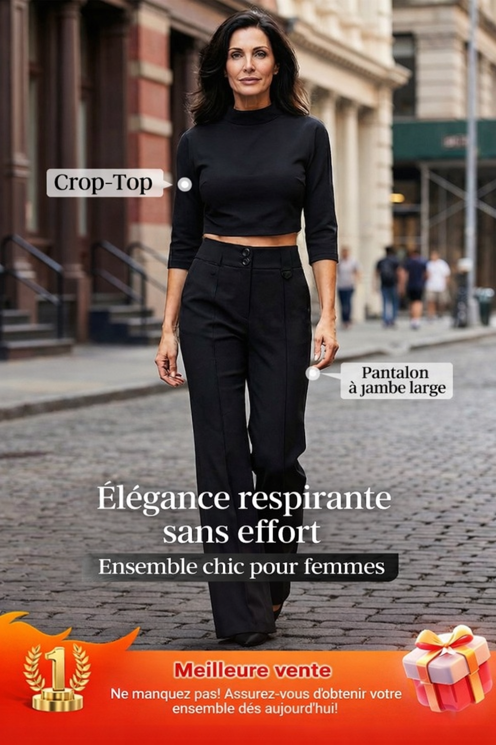 Amélie Élégante | Ensemble Top Court et Pantalon Taille Haute