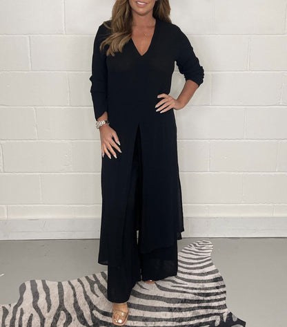 Élégance Décontractée | Ensemble 2 pièces casual avec tunique longue et pantalon assorti