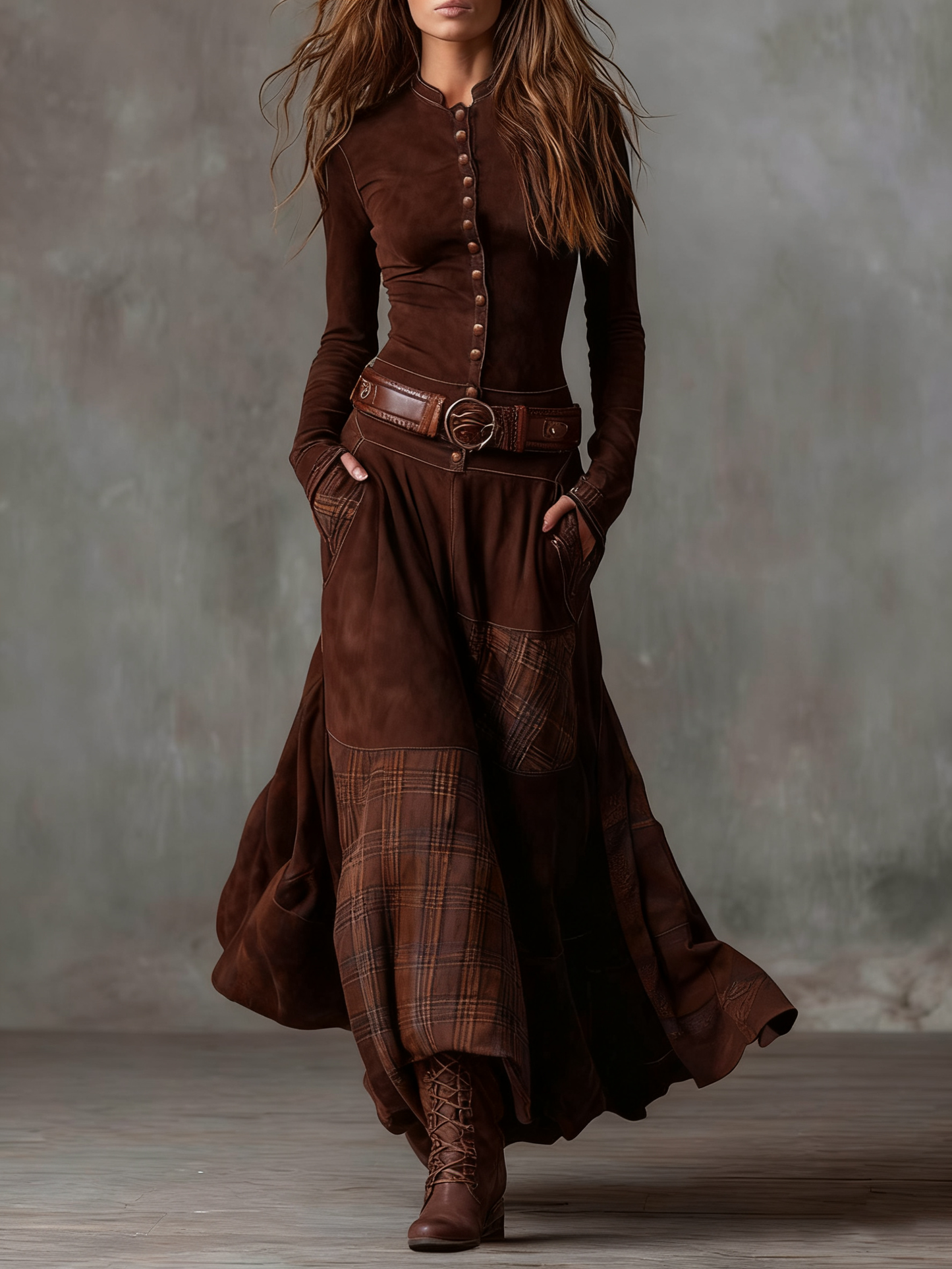 Helena | Robe longue intemporelle en daim suédé
