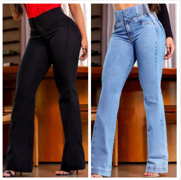 Clara Élégance | Jean Évasé Taille Haute Stretch