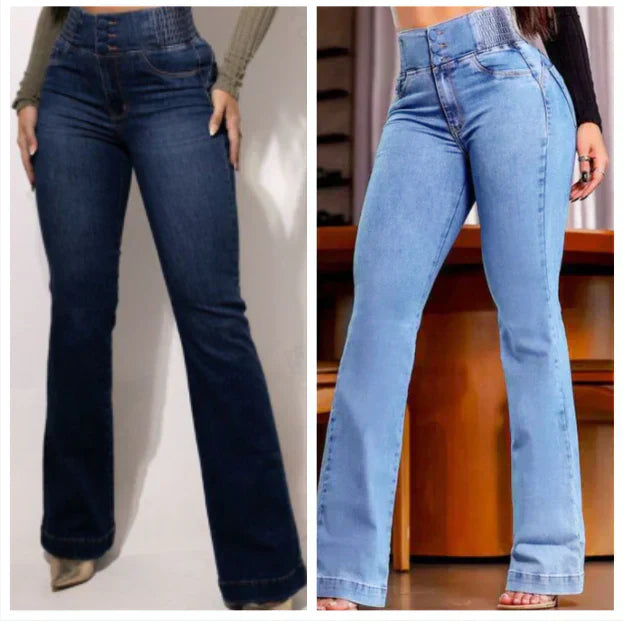 Clara Élégance | Jean Évasé Taille Haute Stretch