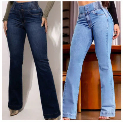 Clara Élégance | Jean Évasé Taille Haute Stretch
