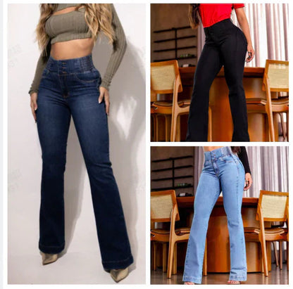 Clara Élégance | Jean Évasé Taille Haute Stretch