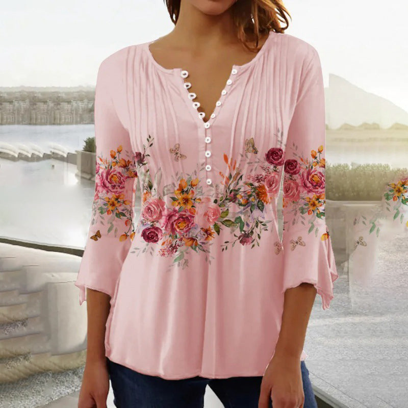 Romance Printanière | Blouse fluide à col V fleuri