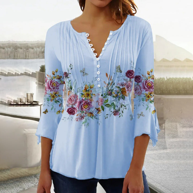 Romance Printanière | Blouse fluide à col V fleuri