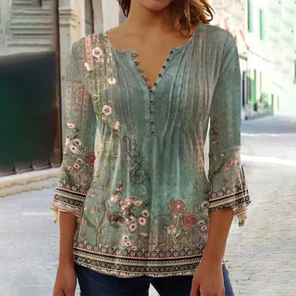 Romance Printanière | Blouse fluide à col V fleuri