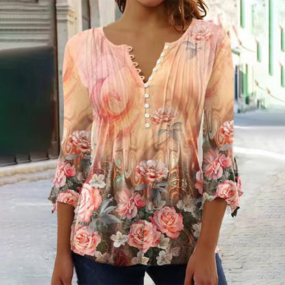 Romance Printanière | Blouse fluide à col V fleuri