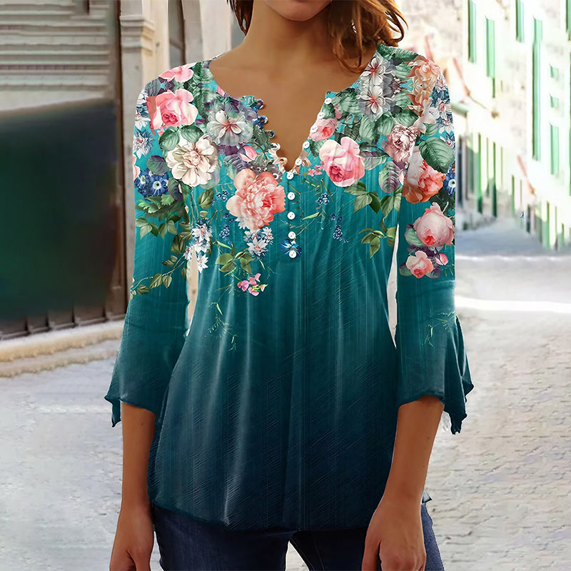 Romance Printanière | Blouse fluide à col V fleuri
