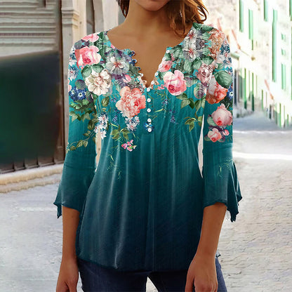 Romance Printanière | Blouse fluide à col V fleuri