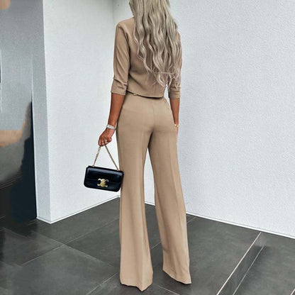 Amélie Élégante | Ensemble Top Court et Pantalon Taille Haute