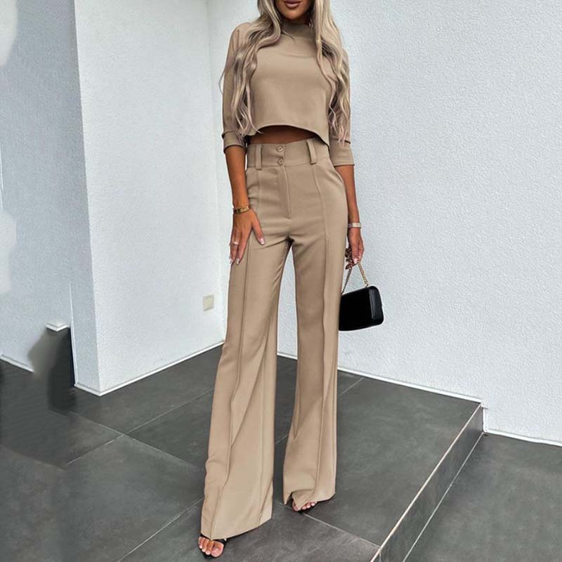Amélie Élégante | Ensemble Top Court et Pantalon Taille Haute