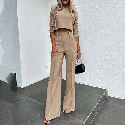 Amélie Élégante | Ensemble Top Court et Pantalon Taille Haute