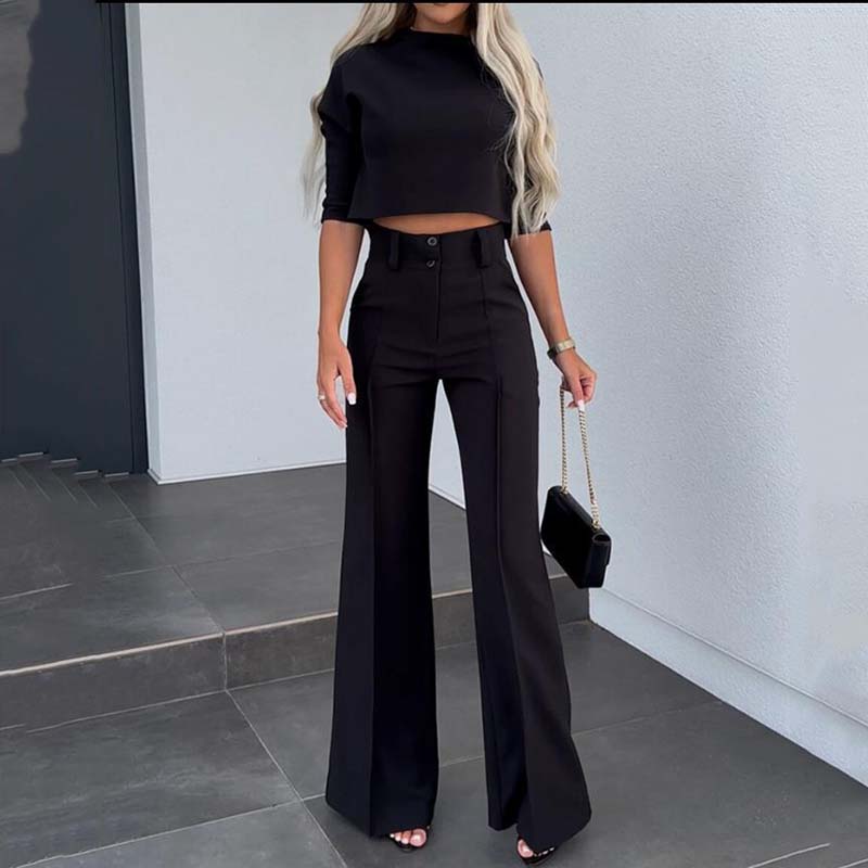Amélie Élégante | Ensemble Top Court et Pantalon Taille Haute