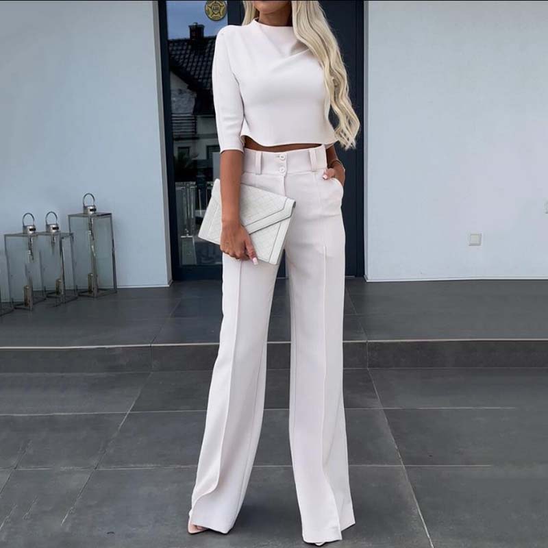 Amélie Élégante | Ensemble Top Court et Pantalon Taille Haute