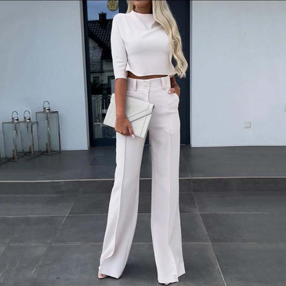 Amélie Élégante | Ensemble Top Court et Pantalon Taille Haute