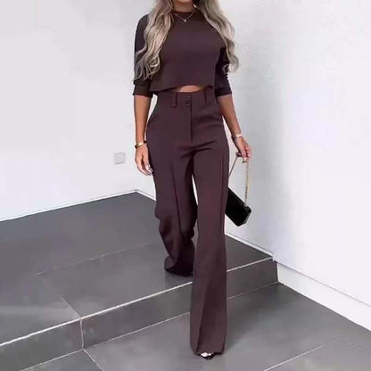 Amélie Élégante | Ensemble Top Court et Pantalon Taille Haute