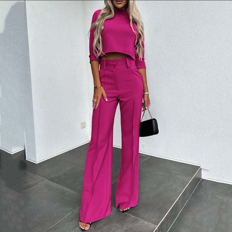 Amélie Élégante | Ensemble Top Court et Pantalon Taille Haute