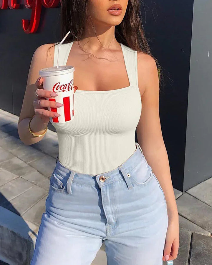 Sensation Élégance  | Body côtelé sculptant col carré ultra-chic