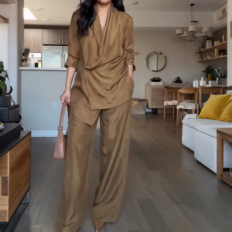 Riviera  | Haut  Élégance col V structuré et pantalon long fluide