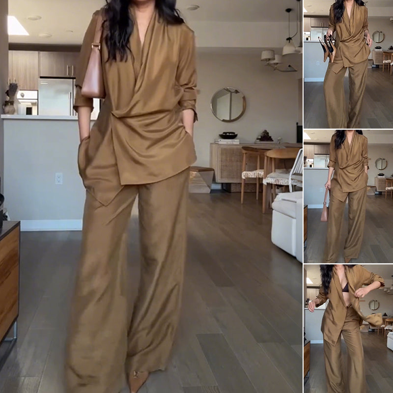 Riviera  | Haut  Élégance col V structuré et pantalon long fluide