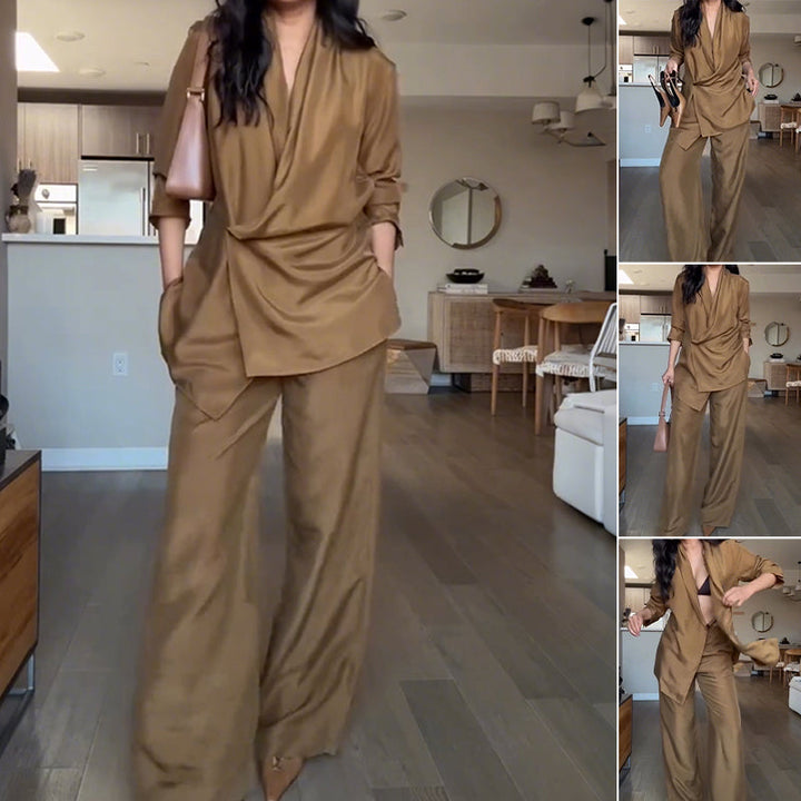 Riviera  | Haut  Élégance col V structuré et pantalon long fluide