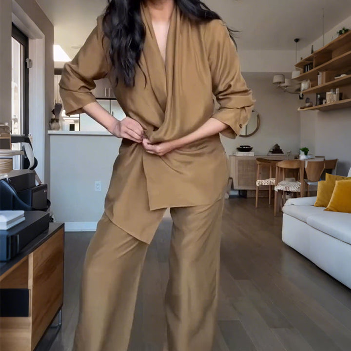 Riviera  | Haut  Élégance col V structuré et pantalon long fluide