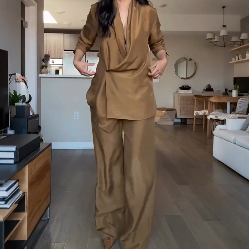 Riviera  | Haut  Élégance col V structuré et pantalon long fluide