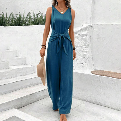 Amélie Chic | Combinaison à Col V avec Ceinture à la Taille