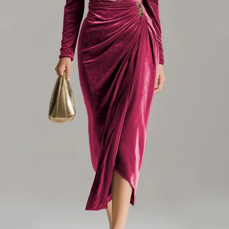Sirène | Robe longue à drapé luxueux et fente raffinée