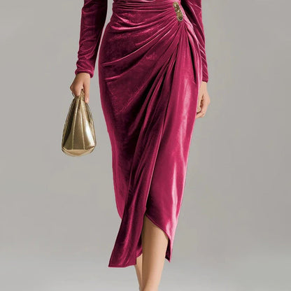 Sirène | Robe longue à drapé luxueux et fente raffinée