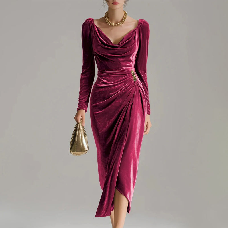 Sirène | Robe longue à drapé luxueux et fente raffinée