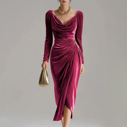 Sirène | Robe longue à drapé luxueux et fente raffinée