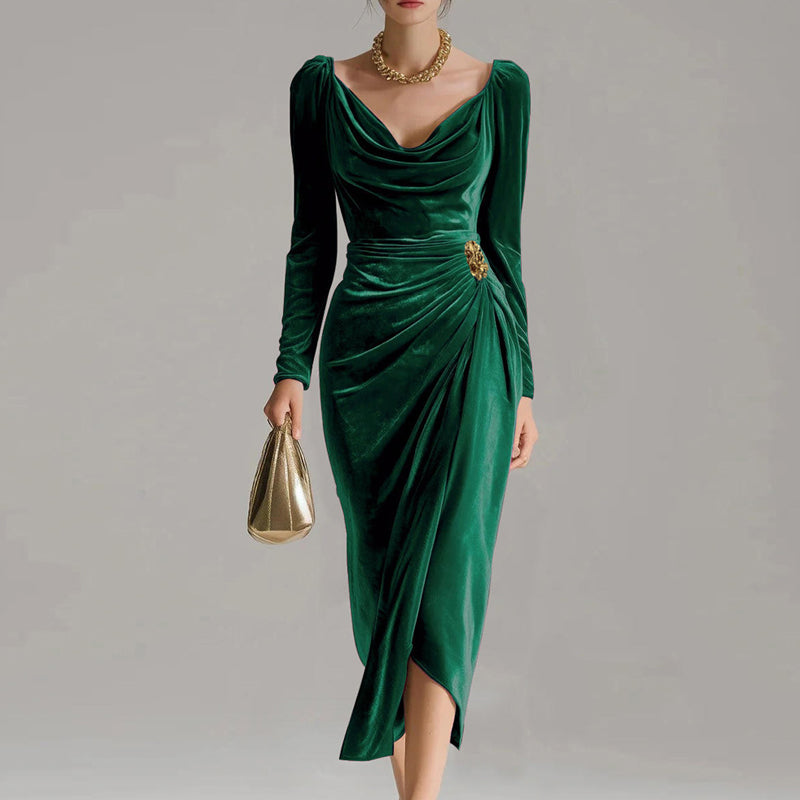 Sirène | Robe longue à drapé luxueux et fente raffinée