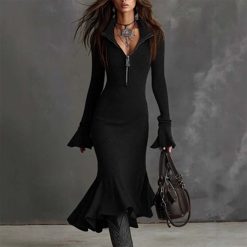 Luna | Robe sirène élégante à manches larges et fermeture éclair