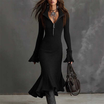 Luna | Robe sirène élégante à manches larges et fermeture éclair