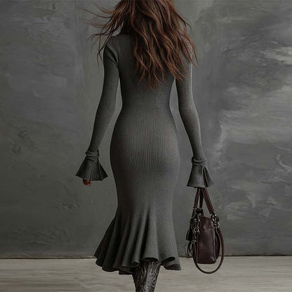 Luna | Robe sirène élégante à manches larges et fermeture éclair