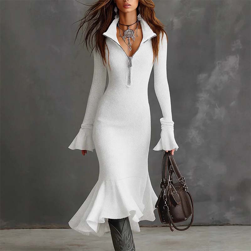 Luna | Robe sirène élégante à manches larges et fermeture éclair